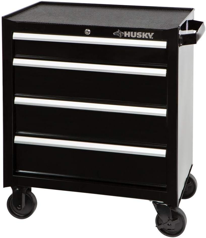 Husky 26 in. W 4-Drawer Rolling Cabinet Tool Box Chest in Gloss Black